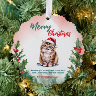 Modern Merry christmas Wreath Holly Berries Cat Tree Decoration Card