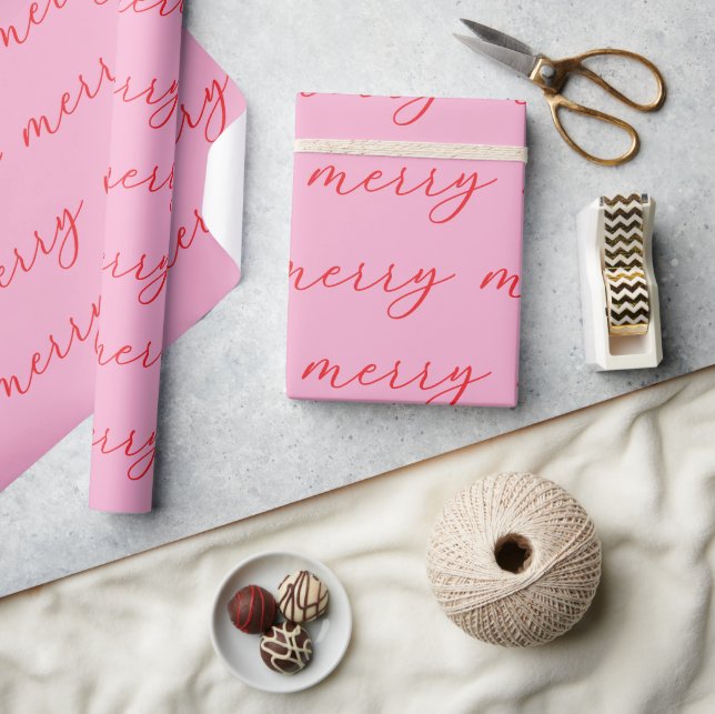 Modern Merry Elegant Script Christmas Holiday Wrapping Paper (Crafts)