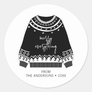 Modern Merry Everything Christmas Sweater Holiday Classic Round Sticker