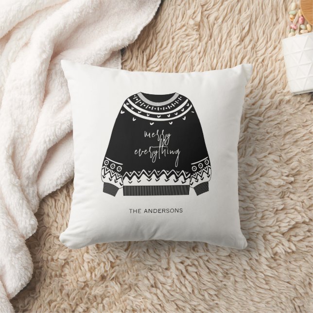 Modern Merry Everything Christmas Sweater Holiday Cushion (Blanket)