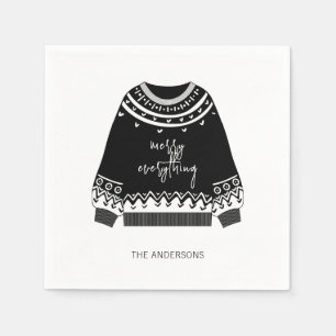 Modern Merry Everything Christmas Sweater Holiday Napkin