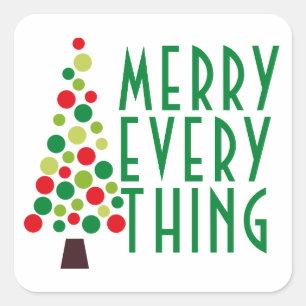 Modern Merry Everything  Holiday Tree  Square Sticker