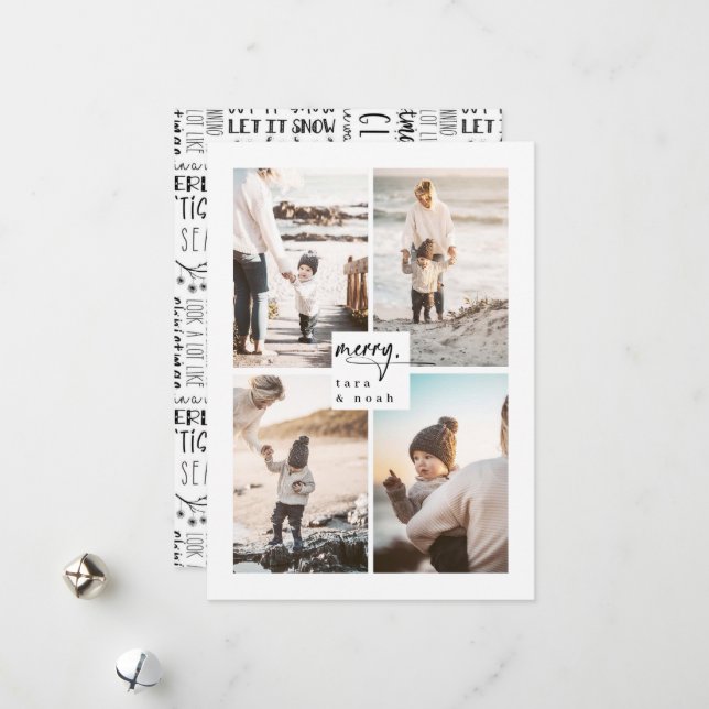 Modern Merry Family Photo Christmas Card (Front/Back In Situ)