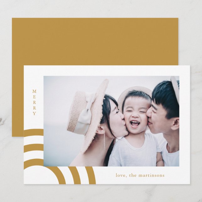 Modern Merry Golden Yellow Photo (Front/Back)