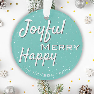 Modern Merry Happy Jolly Typography Christmas Ornament