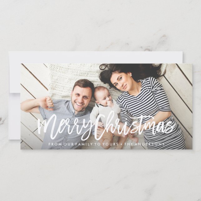 Modern Merry Holiday Photo Card (Front)