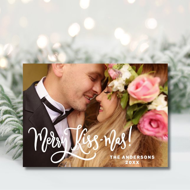 Modern Merry Kiss-Mas Newlywed Christmas Photo Holiday Card (Creator Uploaded)