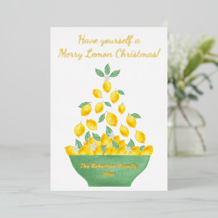 Modern Merry Lemon Christmas Tree Citrus Photo Foil Holiday Card