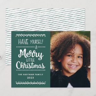 Modern Merry Little Christmas Cute Green Photo Holiday Card