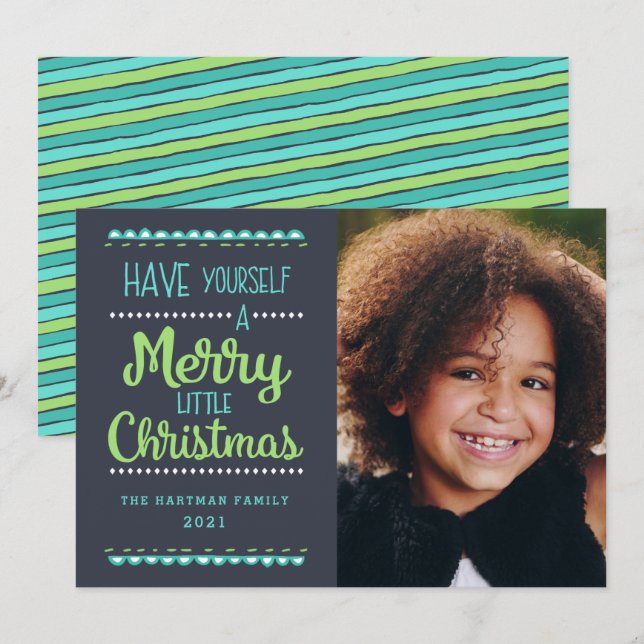 Modern Merry Little Christmas Cute Lime Photo Holiday Card (Front/Back)