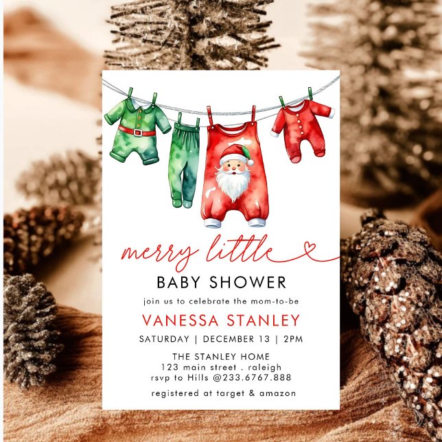 Modern Merry Little Christmas  Santa Baby Shower Invitation (Creator Uploaded)