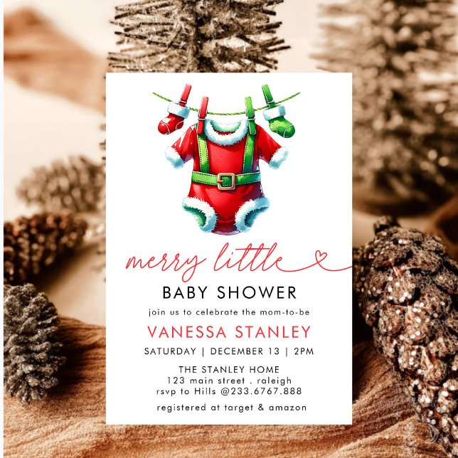 Modern Merry Little Christmas  Santa Baby Shower Invitation (Creator Uploaded)