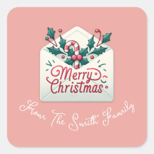 Modern Merry Mail Whimsical Christmas Custom Name Square Sticker