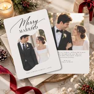 Modern Merry & Married Newlywed Christmas 2 Photo  Holiday Card