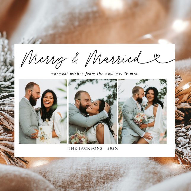 Modern Merry & Married Newlywed Photo Christmas  H Holiday Card (Creator Uploaded)