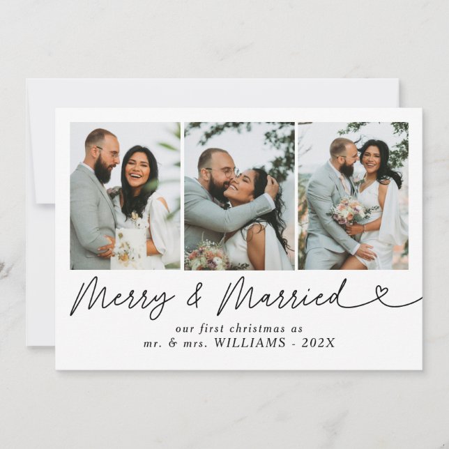 Modern Merry & Married Newlywed Photo Christmas  Holiday Card (Front)