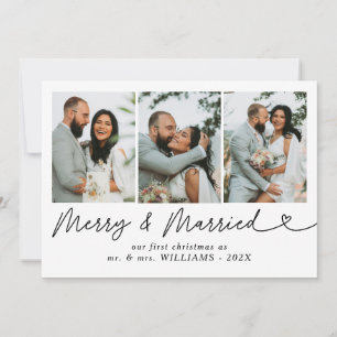 Modern Merry & Married Newlywed Photo Christmas  Holiday Card