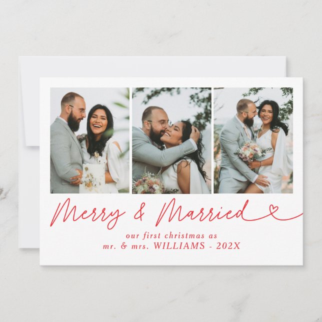 Modern Merry & Married Newlywed Photo Christmas  Holiday Card (Front)