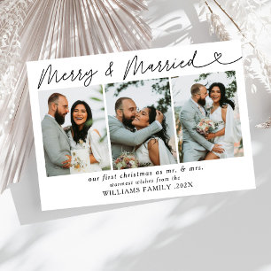 Modern Merry & Married Newlywed Photo Christmas  Holiday Card