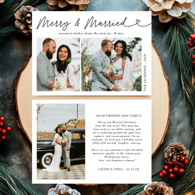 Modern Merry & Married Newlywed Photo Christmas Holiday Card (Creator Uploaded)