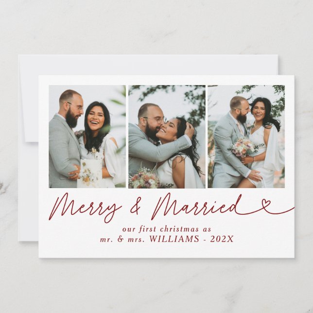 Modern Merry & Married Newlywed Photo Christmas  Holiday Card (Front)