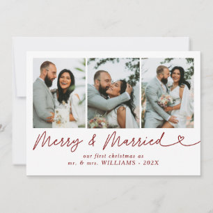 Modern Merry & Married Newlywed Photo Christmas  Holiday Card