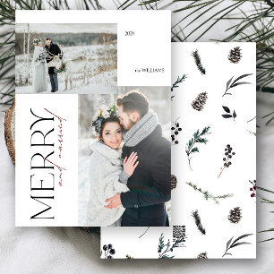 Modern Merry & Married Newlyweds Photo Holiday Card