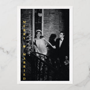 Modern Merry Married Photo Wedding Glam Gold Foil Holiday Card