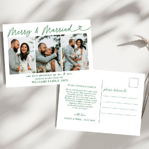 Modern Merry & Married Wedding Photo Christmas  Holiday Postcard