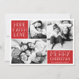 Modern Merry Photo Collage   Red   Holiday Card