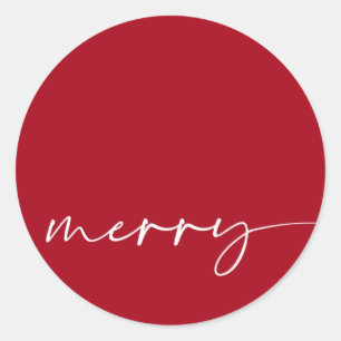 Modern Merry Red White Calligraphy Christmas Classic Round Sticker