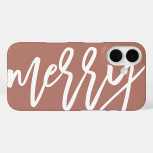 Modern Merry Script Neutral and White Christmas iPhone 16 Case