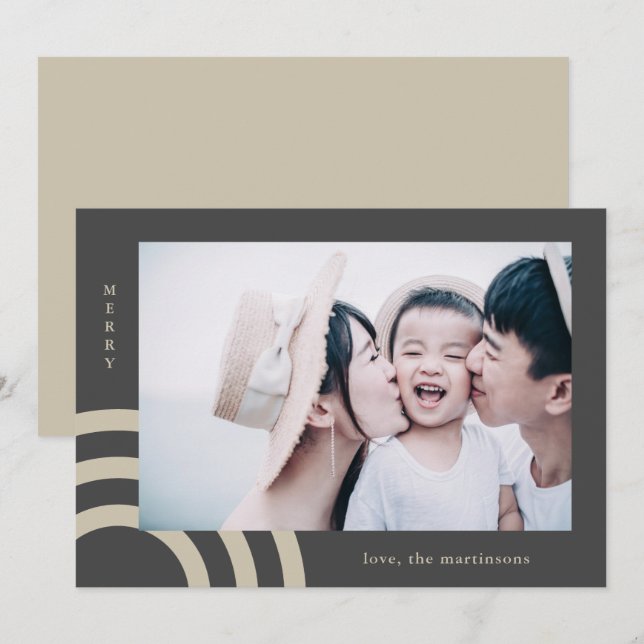 Modern Merry Taupe and Grey Christmas Photo Card (Front/Back)