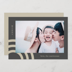 Modern Merry Taupe and Grey Christmas Photo Card