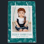 Modern Merry | Teal | Photo Holiday Medium Gift Bag<br><div class="desc">Add some fun to your gift giving with these personalised photo gift bags,  featuring a modern,  sketched pattern comprised of circles,  lines,  and smudges. The background colour can be customised,  if desired.</div>