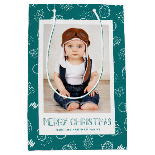 Modern Merry   Teal   Photo Holiday Medium Gift Bag