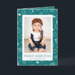 Modern Merry | Teal | Vertical Photo Holiday Card<br><div class="desc">This fun photo Christmas greeting card features modern typography,  hand sketched circles and smudges,  and a teal and white color scheme.  The  background color can be customized to any color you'd like!</div>