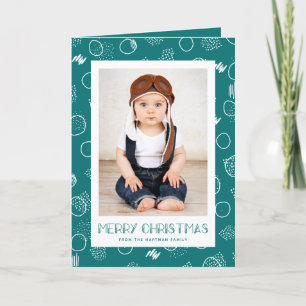 Modern Merry   Teal   Vertical Photo Holiday Card