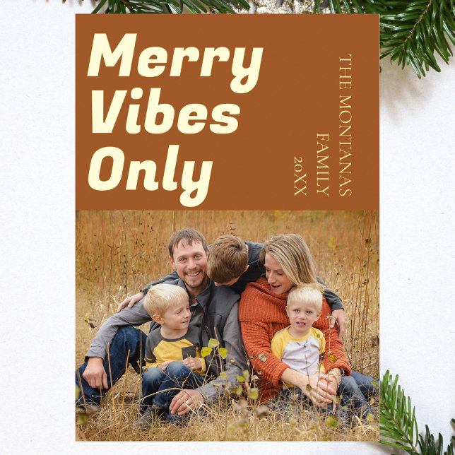Modern Merry Vibes Only Family Photo Gingerbread Foil Holiday Card (Creator Uploaded)