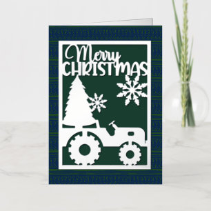 Modern Merry Xmas Tree Farm Faux Papercut Silver Foil Holiday Card