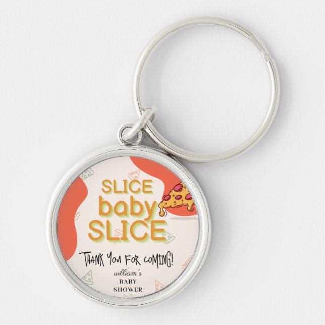 Modern Messy Slice Baby Slice Pizza Baby Shower Key Ring (Front)