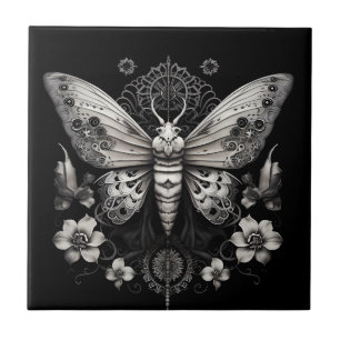 Modern metal butterfly with flowers tile