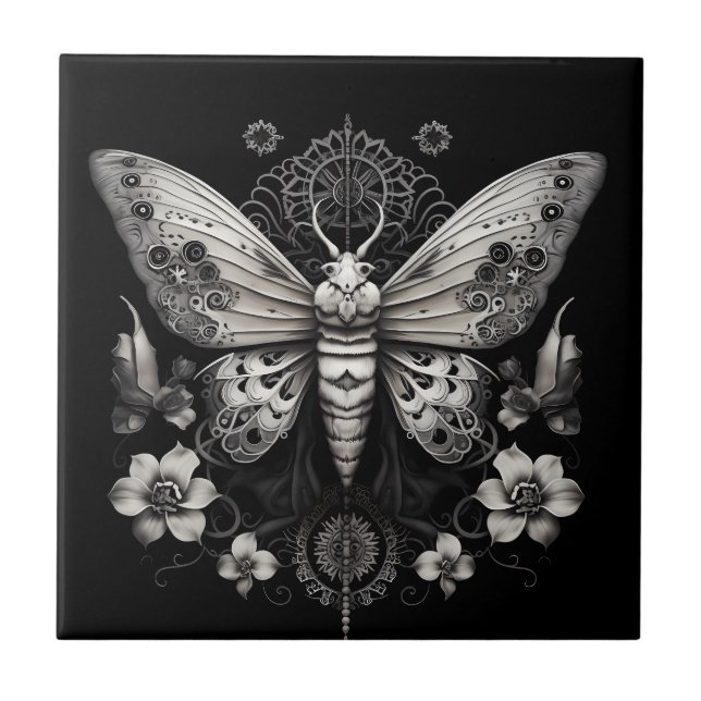 Modern metal butterfly with flowers tile (Front)