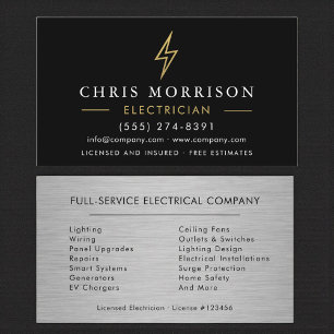 Modern Metal Electrician Black Gold Business Card