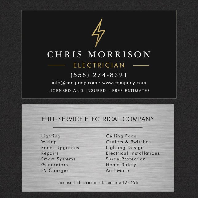 Modern Metal Electrician Black Gold Business Card (Creator Uploaded)