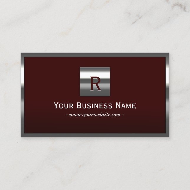 Modern Metal Framed Modern Monogram  Business Card (Front)