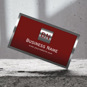 Modern Metal Framed Professional Monogram Red Business Card