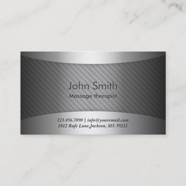 Modern Metal Massage Therapist Business Card (Front)