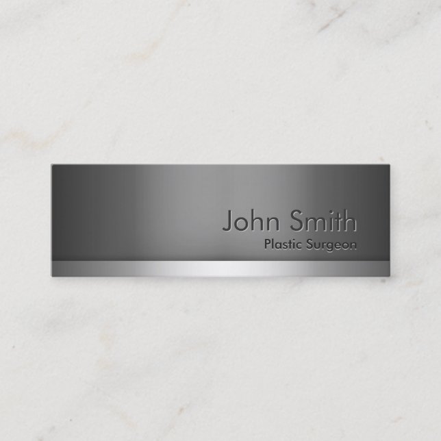 Modern Metal Plastic Surgeon  Mini Business Card (Front)