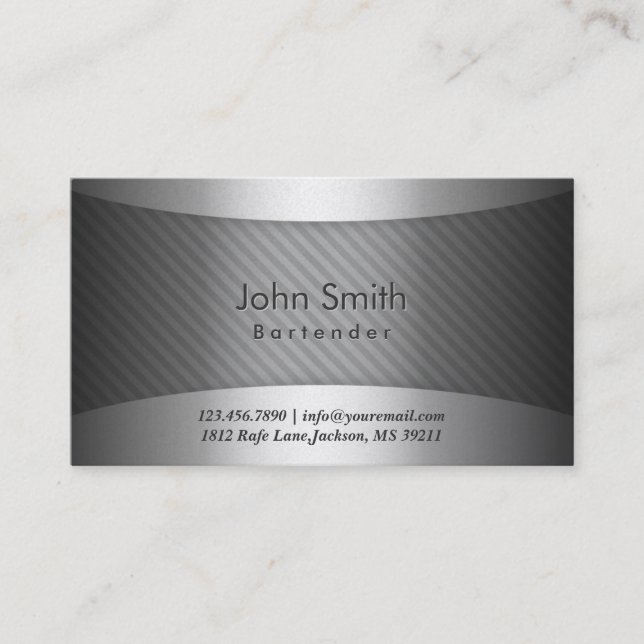 Modern Metal Stripes Bartender Business Card (Front)